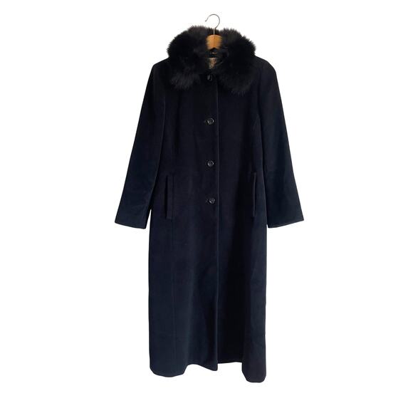 Larry Levine long black wool coat faux fur collar buttons lined pockets Size 6p - Picture 1 of 11